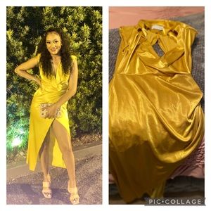 Silk yellow/golden dress with open back detailing